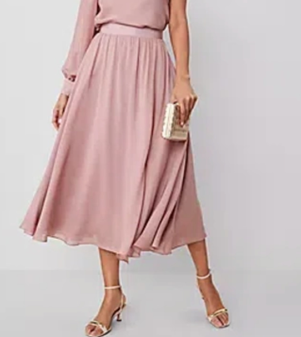 NEW ANN TAYLOR STUDIO COLLECTION NATURAL ROSE SILK BALLERINA MIDI SKIRT SZ 12